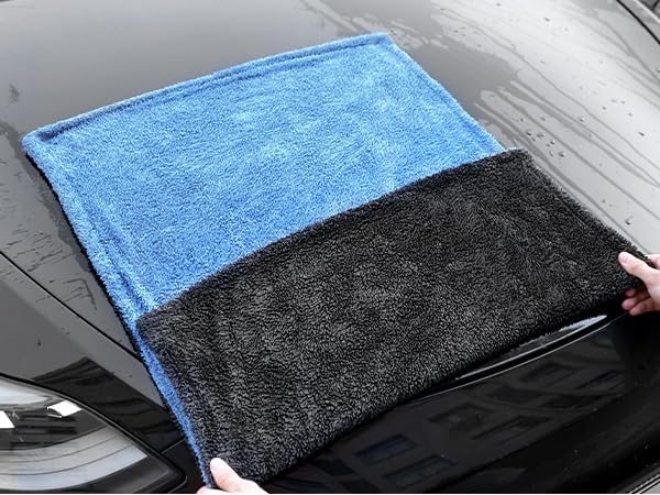 LIVOS Extra Large Car Drying Towel, Twisted Terry Microfiber Towels for Cars, 1000GSM Professional Quick Dry Cleaning Cloth for Car, Scratch-Free, Absorbent Wash Towel, 25" x 36" (Blue&Grey)