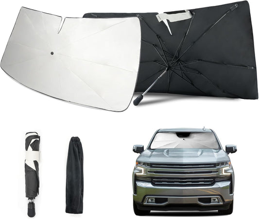 2019-2025 Upgraded for Chevy Silverado 1500 Sunshade, Portable Foldable Sunshade, [Nano Ice Crystals Coating] UV Protection, Keeps Interior Cool (for Chevy Silverado 1500 2019-2025)