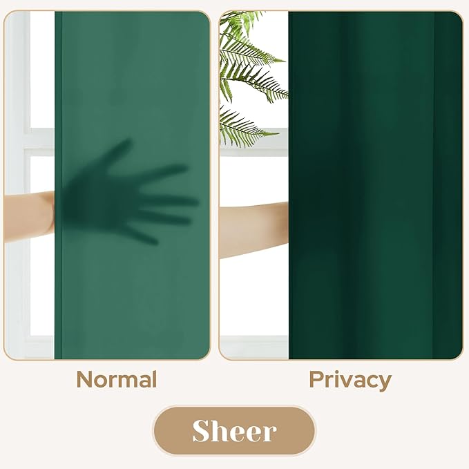 HOMEIDEAS Christmas Non-See-Through Hunter Green Privacy Sheer Curtains, 30 X 36 Inches Long 2 Panels Sheer Curtains Light Filtering Window Drapes for Bedroom Living Room