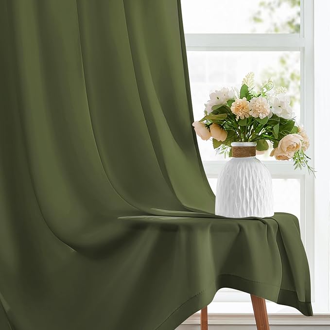 HOMEIDEAS Non-See-Through Olive Green Privacy Sheer Kitchen Curtains, 30 X 24 Inches Long 2 Panels Sheer Curtains Light Filtering Window Drapes for Bedroom Living Room