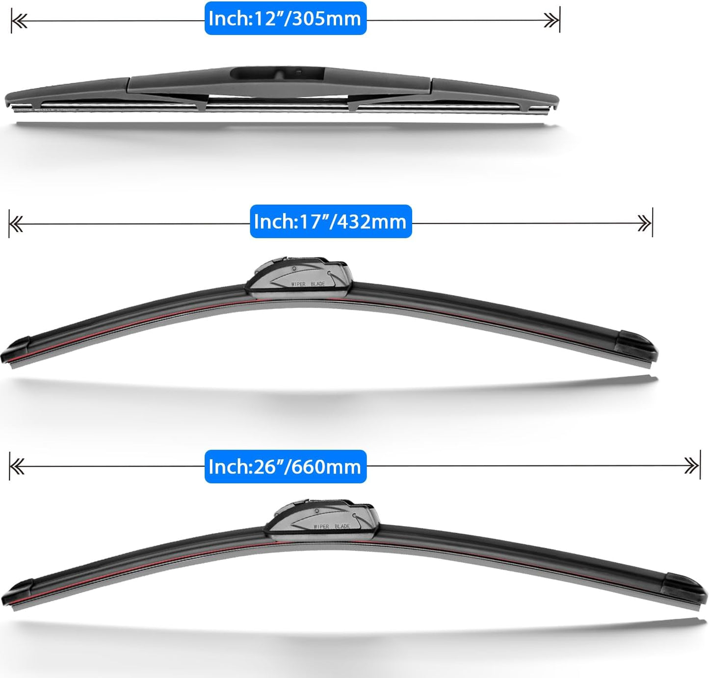 Windshield Wiper Blades Replacement for Honda CRV CR-V 2017 2018 2019 2020 2021 2022 Original Factory Quality Front Rear Wipers Blade Set for My Car - 26" 17" 12" (Pack of 3)