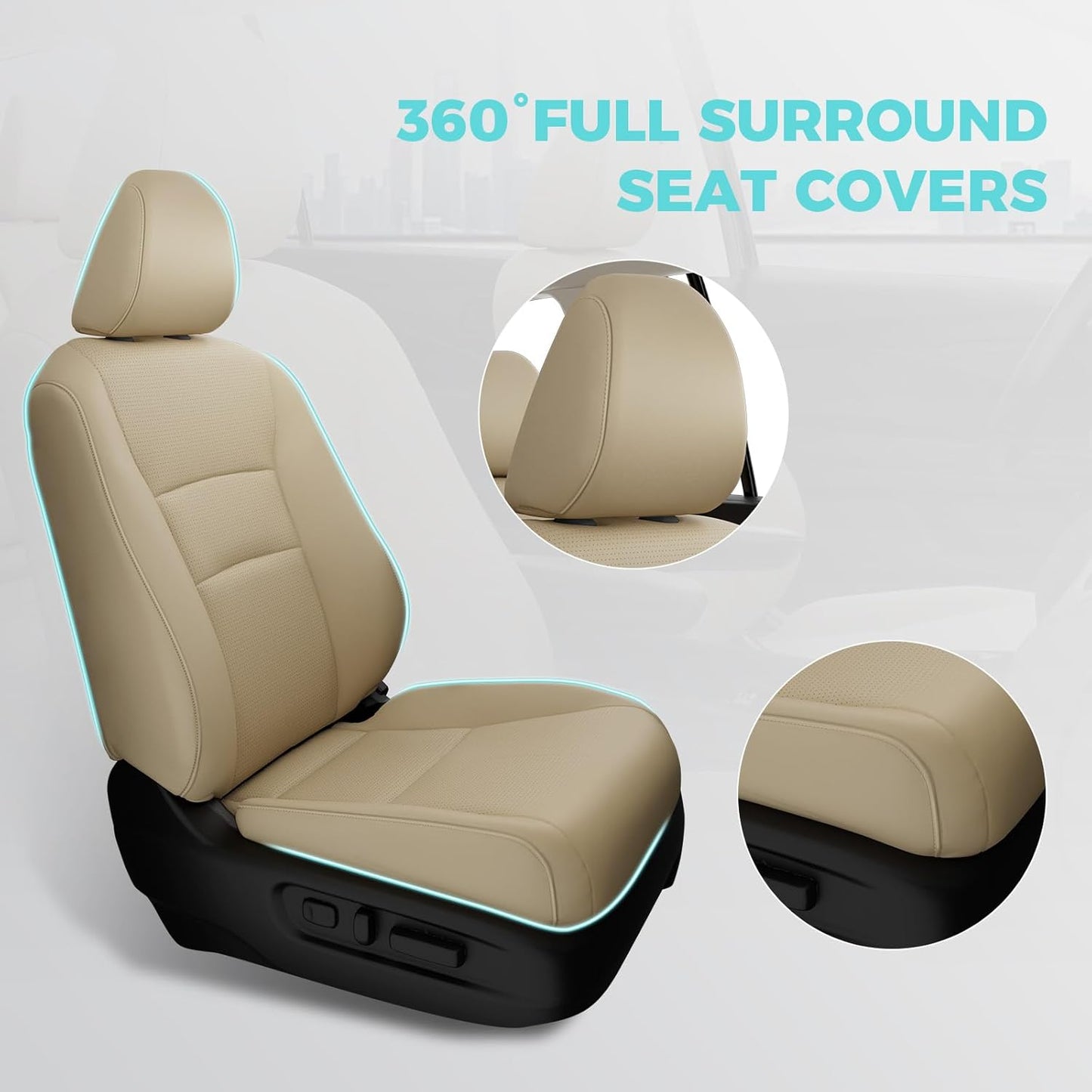 Custom for Honda Pilot Seat Covers, Car Seat Protectors Full Set for Pilot LX EX 2016 2017 2018 2019 2020 2021 2022-8 Seats, Faux Leather Full Coverage Waterproof, Beige