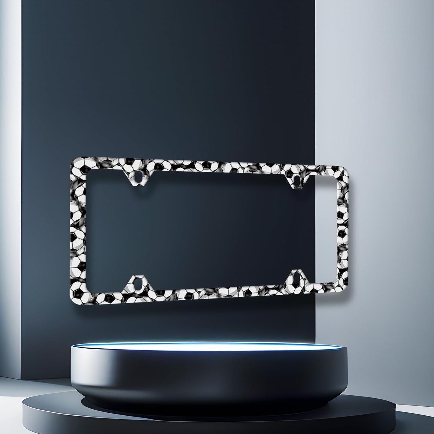 Soccer Ball License Plate Frame Football License Plate Holder Stainless Steel Funny License Plate for USA Canada 6.3" X 12.3" with 4 Holes and Screws