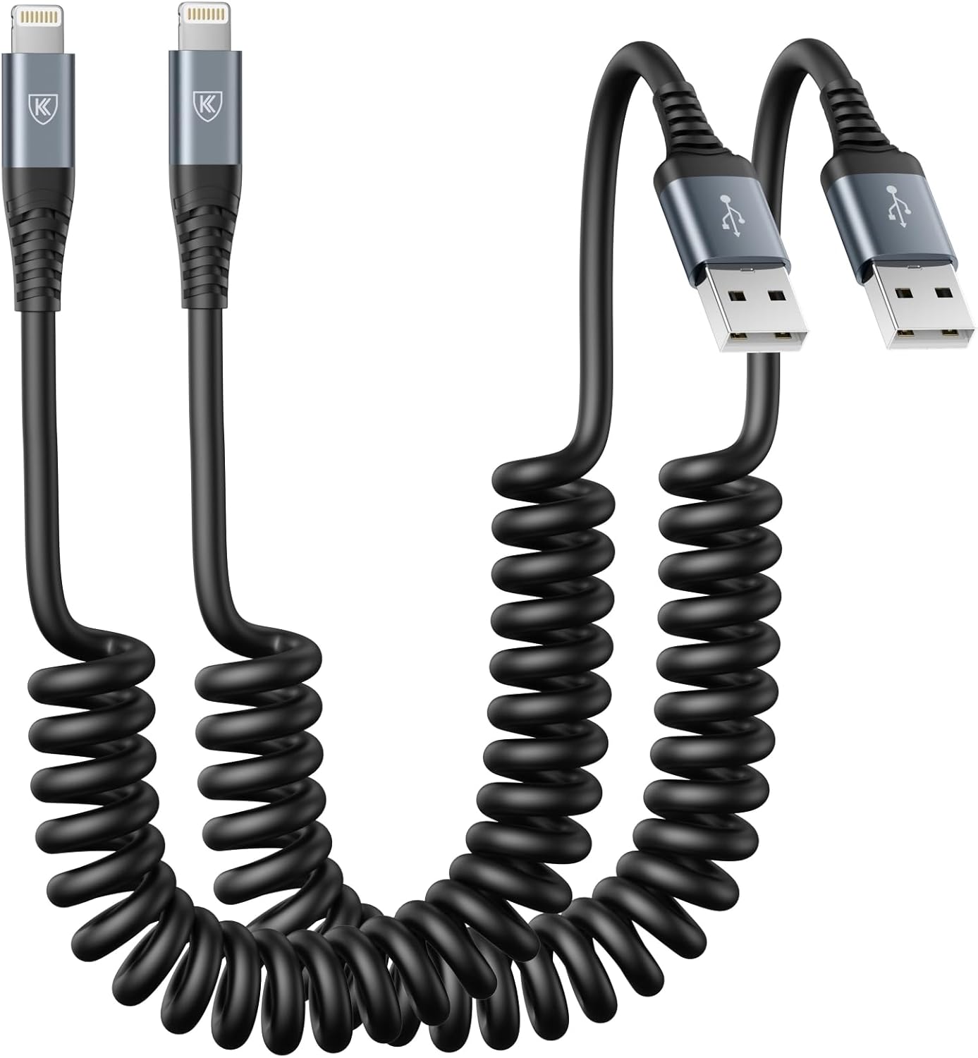iPhone Charger Cable 6FT for Car, Coiled Lightning Cable [Apple MFi Certified] 2 Pack 6 Feet Lightning Cord Compatible with iPhone14 13/12/11 Pro Max/XS MAX/XR/XS/X/8/7/Plus/6S iPad/iPod - Black