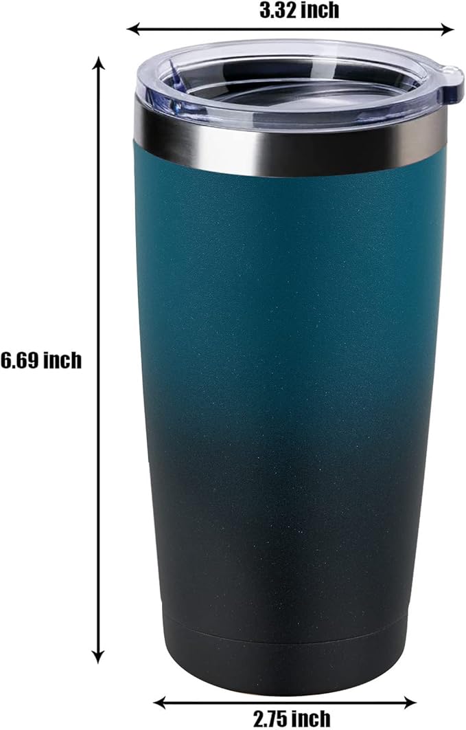 8 pack 20 OZ Double Wall Stainless Steel Vacuum Insulated Tumbler Coffee Travel Mug With Lid, Durable Powder Coated Insulated Coffee Cup for Cold & Hot Drinks (OmbreIndigo, 8pack)