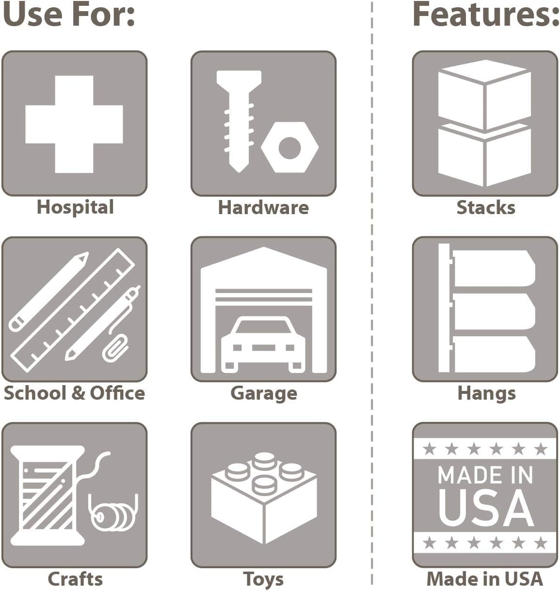 Akro-Mils 30235 AkroBins Plastic Storage Bins, Space-Saving Stackable Bins for Garage, Pantry, Craft Organization, 11-" x 11-" x 5-", Black, 6-Pack