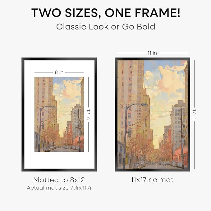 Homeforia 11 x 17 Picture Frame Black, High End Metal 11x17 Poster Frames with Mat 8x12 for Photo, 11 x 17 Black Frame Matted to 8 x 12 inch Print, 17x11 Thin Frame, Tempered Glass, Wall Kit, Set of 3