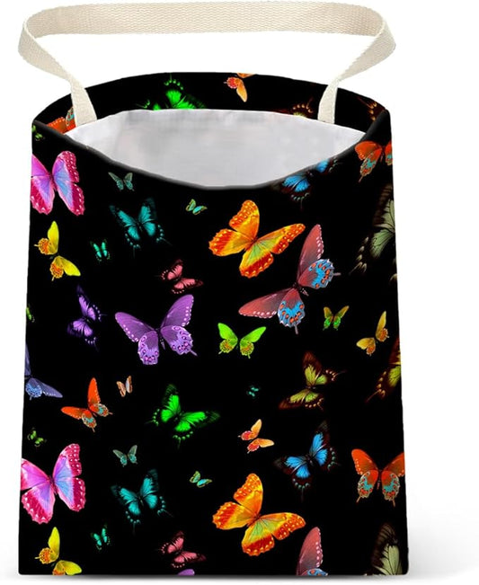 Car Trash Bag Hanging No Snap Small Garbage Bag for Car Back Seat Cute Printed One-handed Strap Trash Bags Car Accessories-Butterfly Car Trash Bags