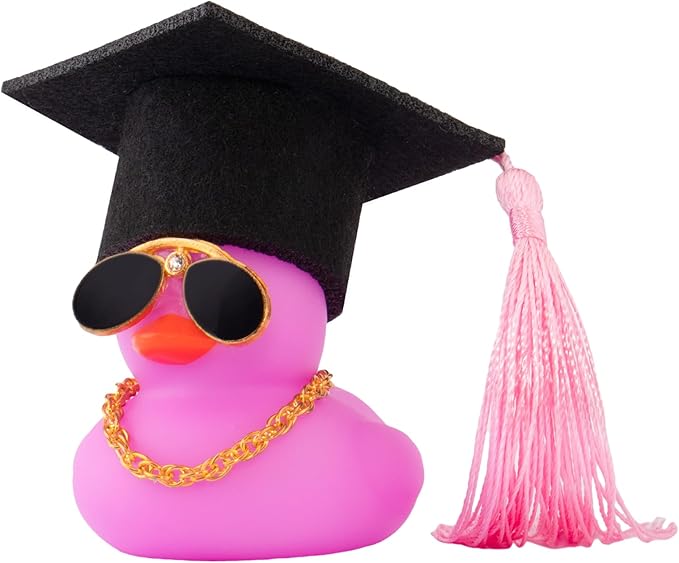 wonuu Car Dashboard Decor Graduation Hat Color Rubber Duck, Car Ducks Ornaments with Mini Graduation Hat Necklace Sunglasses (Purple)