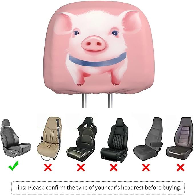 Dujiea 2 Pack Pink Pig Watercolor Car Headrest Covers, Universal Soft Car Seat Head Rest Cover Protector, Vehicle Accessories Fabric Headrest Cover for Cars Vans Trucks