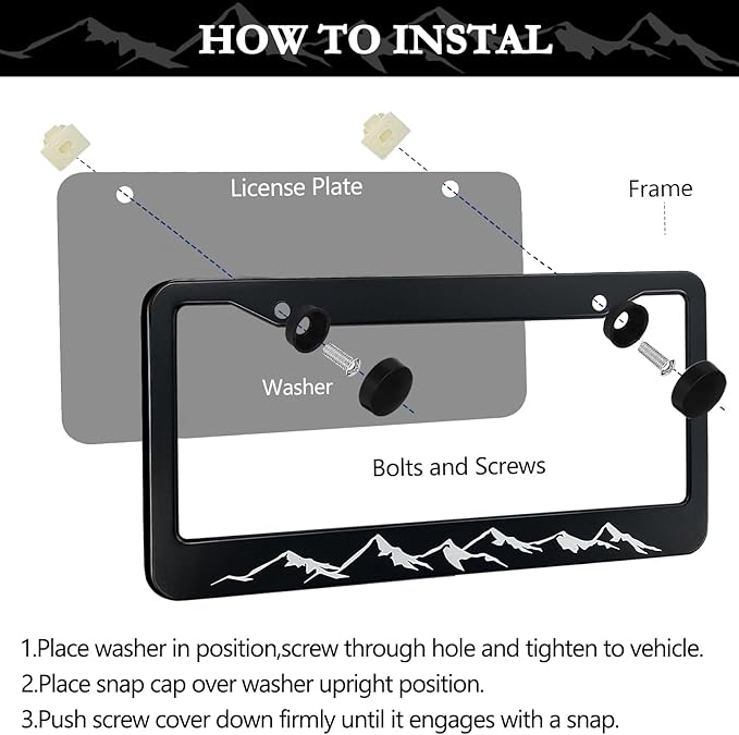 Mountains License Plate Frame - Mountain Raised Aluminum Metal License Plate Frames Holder, Rust-Proof Waterproof Car Decorative Tag Frames for Standard Us 12x6 Inch