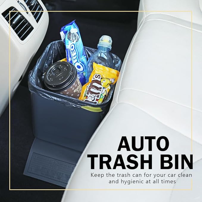 Car Trash Can ??Leakproof 1.4 Gallon Compact Garbage Bin with Stability Flap & Anti-Slip Base | Portable Trash Holder for Cars, Trucks, SUVs, Minivans ??Includes Trash Bags (Grey, Large)
