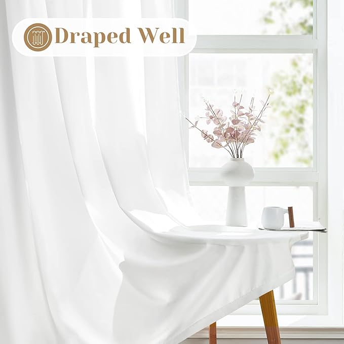 HOMEIDEAS Non-See-Through White Privacy Sheer Curtains, 52 X 96 Inches Long 2 Panels Sheer Curtains Light Filtering Window Drapes for Bedroom Living Room