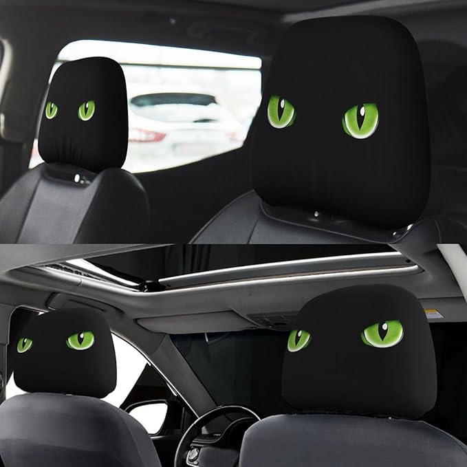 Dujiea 2 Pack Black Cat Eye Car Headrest Covers, Universal Soft Car Seat Head Rest Cover Protector, Vehicle Accessories Fabric Headrest Cover for Cars Vans Trucks