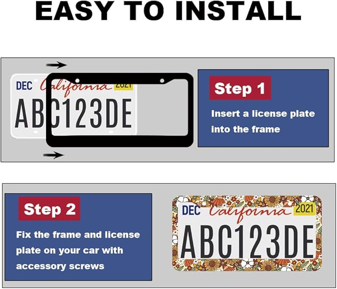 2pcs Retro Sunflower and Wild Flowers Floral License Plate Frame for Women, Inspirational Vintage Sunflower Floral car Decorative tag Frames Girly, Cottage Daisy Boho theam License Plate Cover Holder
