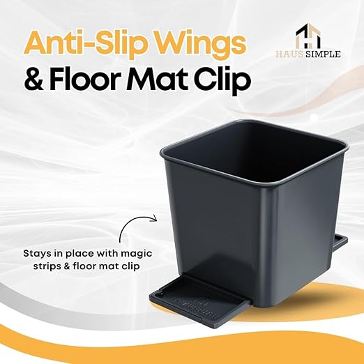 Car Trash Can 2L with Stability Wings & Velcro for Extra Stability ??Magic Strip & Clip for Fabric & Rubber Mats ??Durable Plastic, Easy Pull Trash Bags Included ??Grey