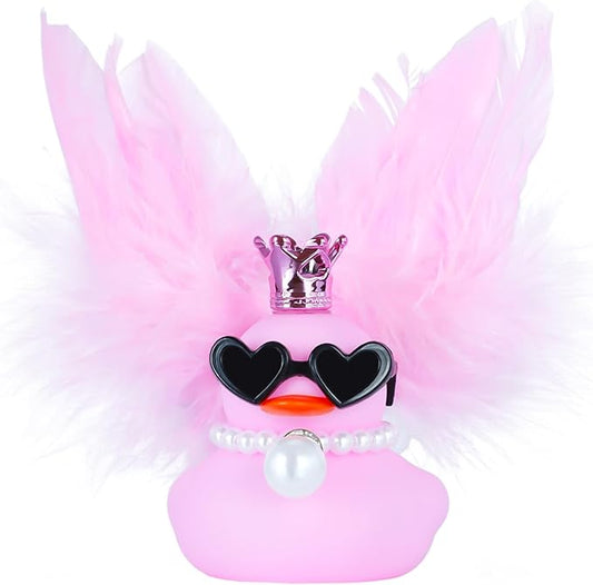 BOZILY Pink Rubber Duck,Rubber Ducks for Ducking, with Crown, Sunglasses, Pink Feather Wings & Pearl Necklace for Car Dashboard Decor, Cute as Car Ornament Gifts