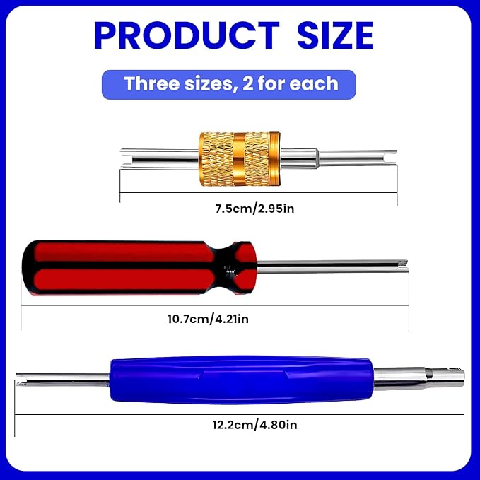 6 Pcs Tire Valve Stem Removal Tool Kit, Tyre Air Conditioner Valve Stem Core Remover Tool Single Dual Heads Air Conditioning Valve Core Remover Tool
