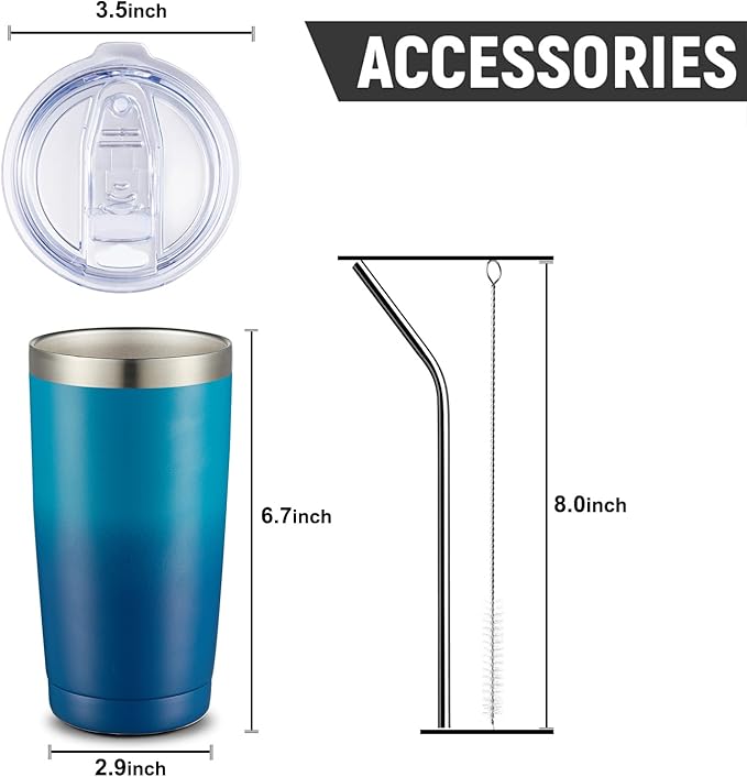 COMOOO 20oz Tumbler with Straw Stainless Steel Insulated Coffee Tumbler Cups Double Wall Vacuum Travel Coffee Mug with Splash Proof Sliding Lid for Hot Cold Drinks (Dark Night, 6 Pack)