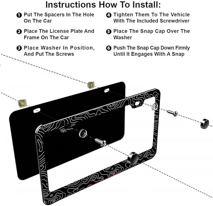 2 Pack Topographic | Topography | Map | Exploration | Discovery License Plate Frames, Stainless Steel License Plate Cover with Screw Caps Cover and Screwdriver Set - 2-Hole
