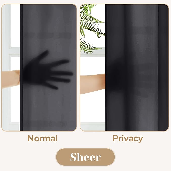 HOMEIDEAS Halloween Non-See-Through Black Privacy Sheer Curtains, 52 X 72 Inches Long 2 Panels Sheer Curtains Light Filtering Window Drapes for Bedroom Living Room