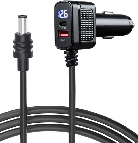Car Charger Cable for Starlink Mini 6.5FT with Display - 12-24V Cigarette Lighter to DC Power Cable, 60W DC + 33W Dual USB-C/USB-A Adapter for Trucks, RVs & Boats, 18AWG Cord with Voltage Monitoring
