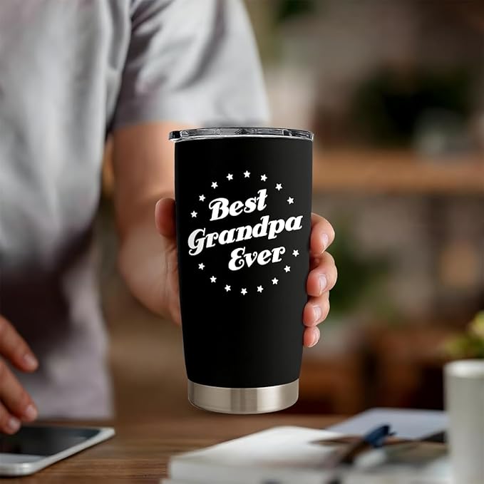 SANDJEST Tumbler Best Grandpa Ever Gift Set for Papa, Grandfather - 20oz Insulated Travel Mug - Great Christmas Father's Day, Birthday, Christmas Gifts (Black - Grandpa)