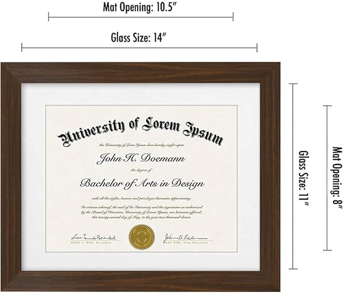 Americanflat 11x14 Walnut Diploma Frame | Certificate Frame Displays 8.5x11 Diplomas with Mat or 11x14 Inch Without Mat. Shatter-Resistant Glass. Hanging Hardware Included