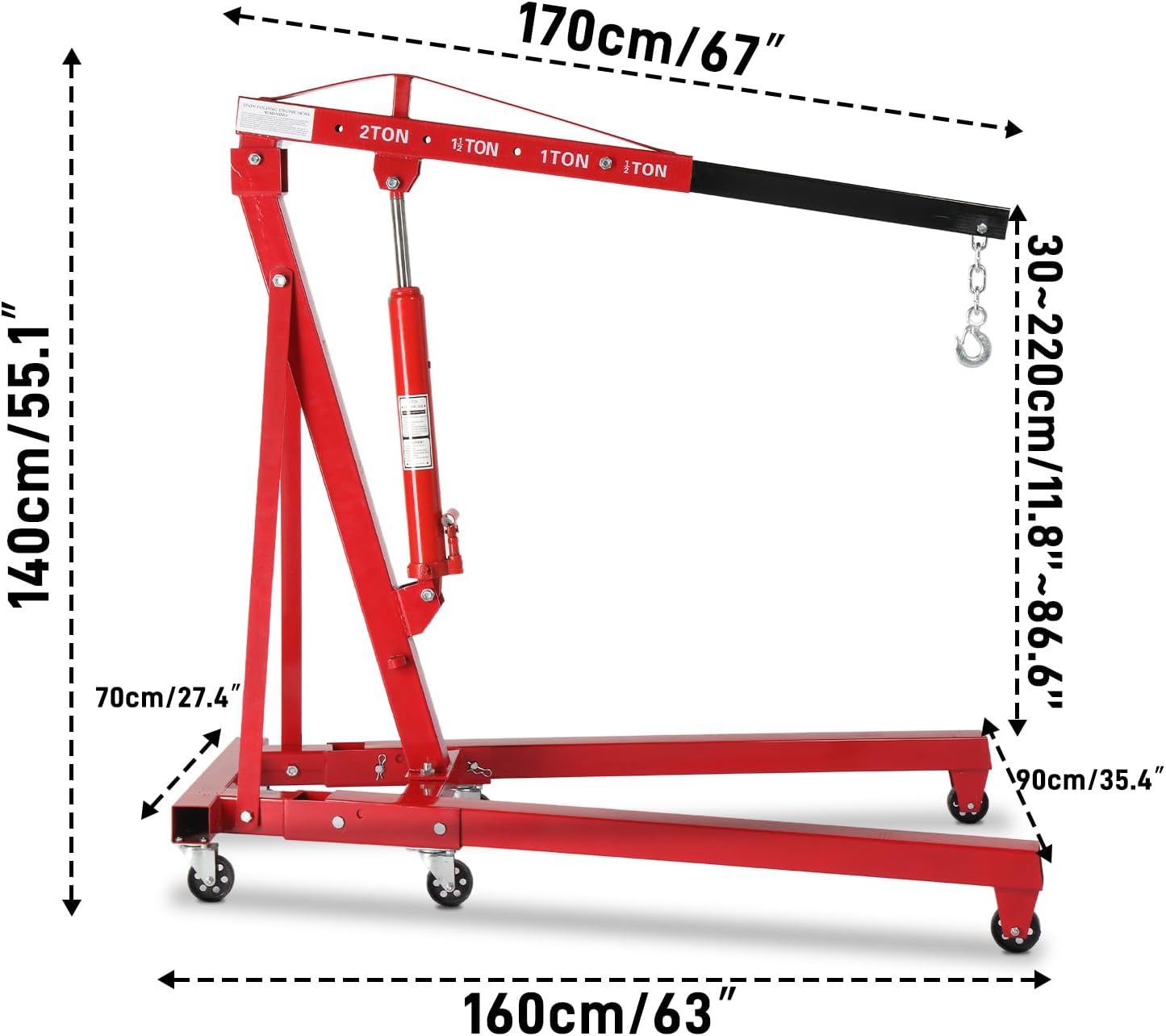 Engine Hoist 2 TON Folding Hydraulic Engine Motor Hoist Cherry Picker Shop Cranes Lift Red Shop Crane 4000 lb Heavy-Duty (Engine Hoist)