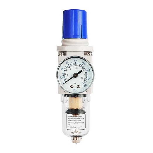 BLCH 1/4" NPT Air Compressor Regulator - Air Pressure Regulator, Air Dryer AW2000-02 Manual Drain Poly Bowl Gauge 0-160 PSI 5μm Brass