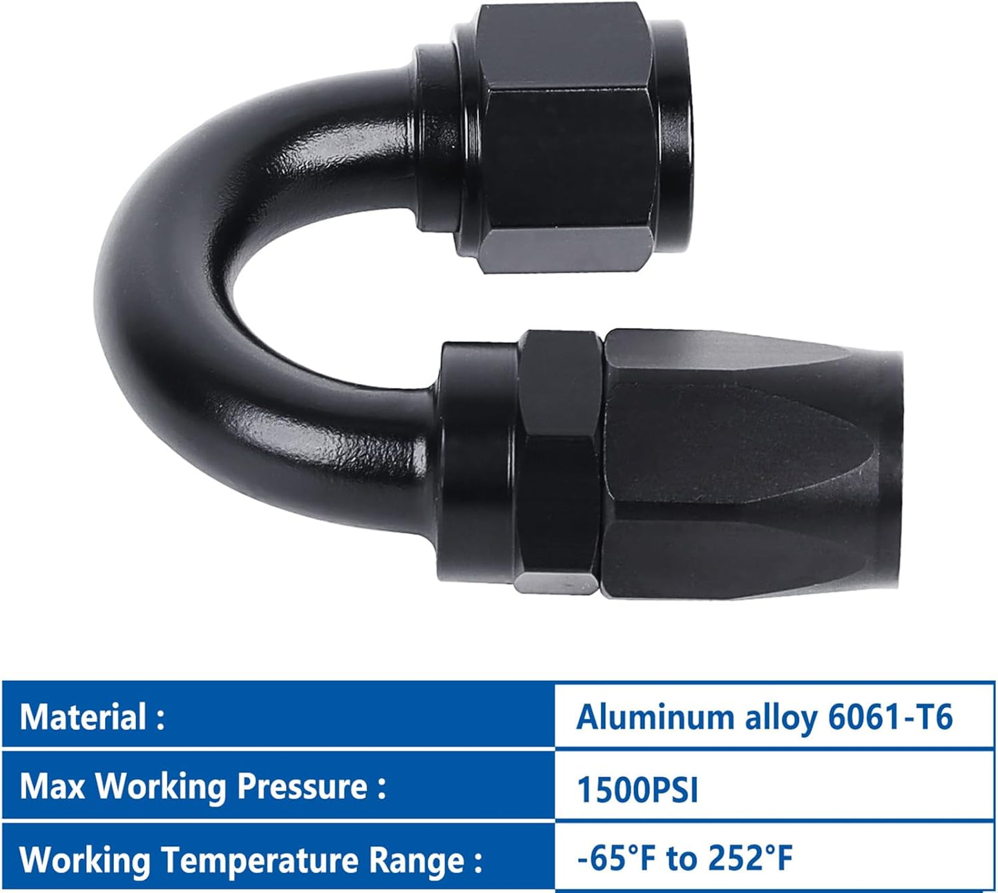 LokoCar 8AN Hose End Fitting 180 Degree Swivel For CPE Braided Hose Black 2Pcs