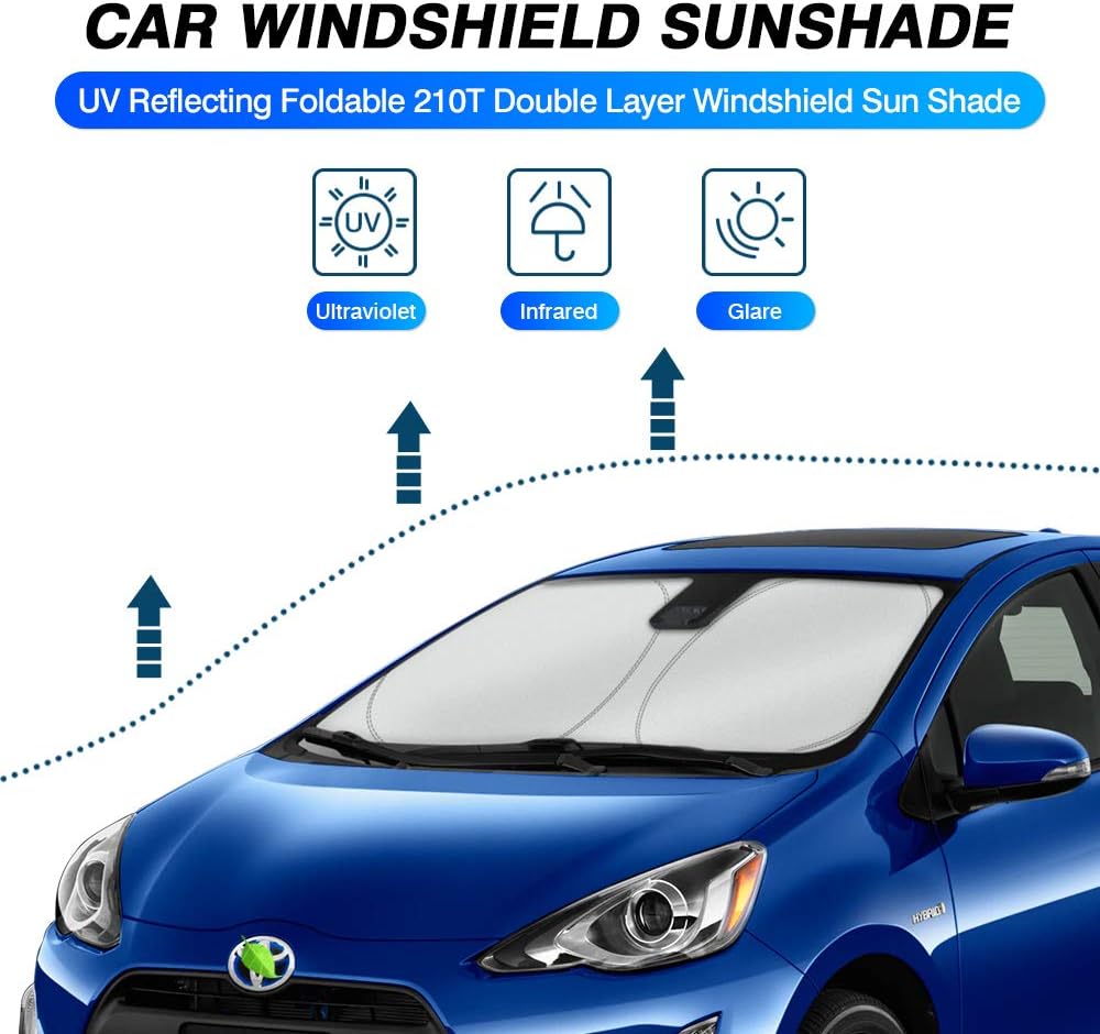 KUST Windshield Sun Shade for Toyota Prius C Accessories 2012-2019 Custom Fit Sunshade Foldable Sun Visor Protector Blocks UV Rays Keep Your Car Cooler