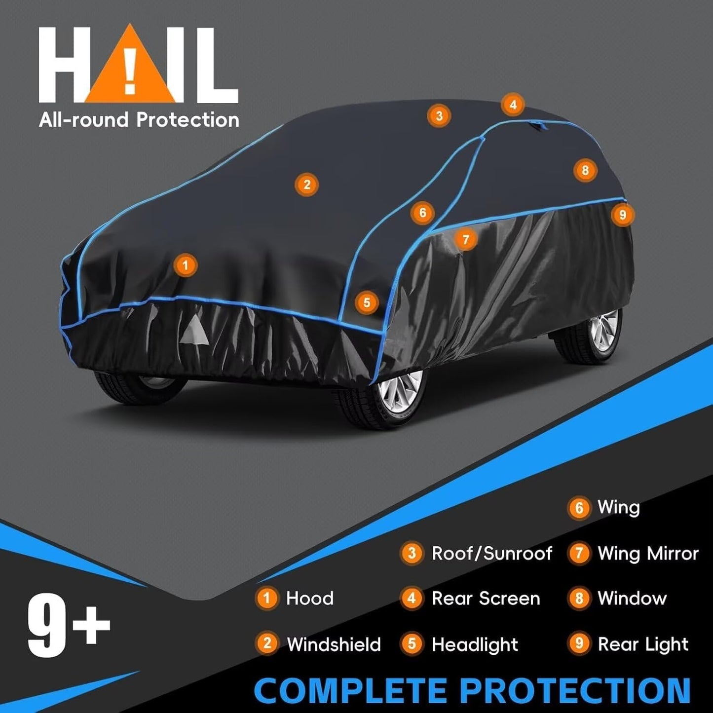 Hail Protector Car Cover for SUV, Anti Hail Car Covers Thick Multi-Layered EVA Outdoor, Hail Proof Car Cover All Weather, Hail Protection Padded Fit SUV Jeep (Length 191 to 201 inch)