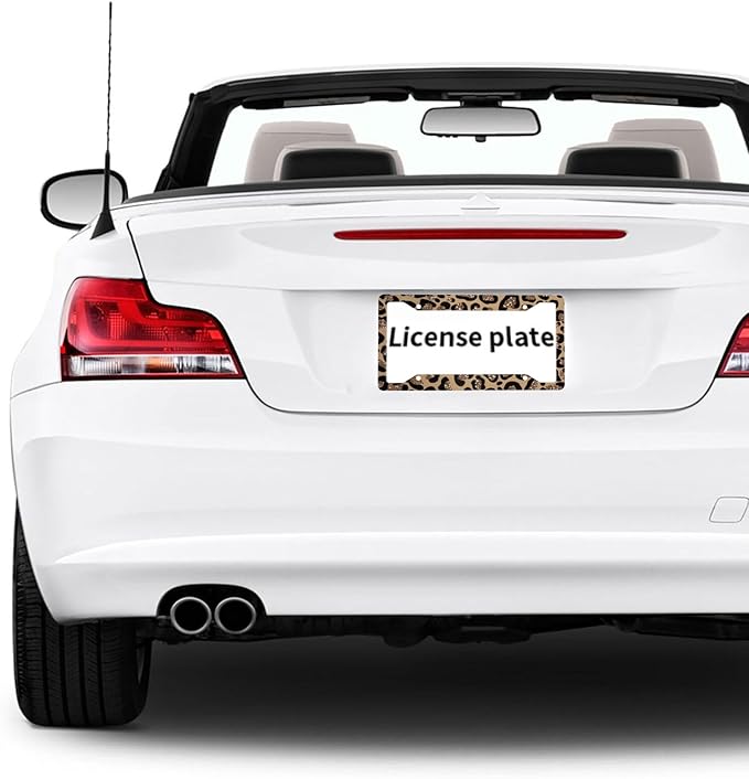 License Plate Frame 2 Pack Front Rear Aluminum Metal Rust-Proof Universal Car Tag Frames Holder with 4 Holes Car Decor Accessory with Screws for Men Women - Vintage Brown Gold Leopard