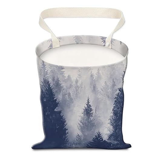 Car Trash Can, Hanging Garbage Bin for Men and Women, Cute Car Organizer and Storage Bag, Canvas Vehicle Trash Can Bag Easy-to-Install Cute Grey Mountain