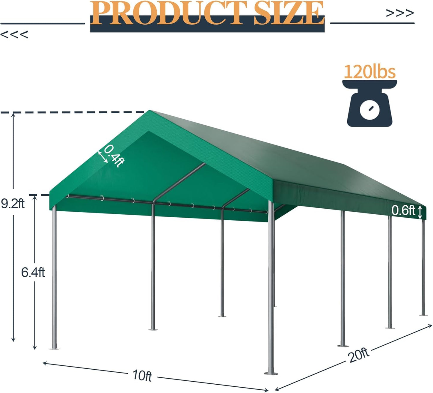 Shintenchi 10x20ft Heavy Duty Carport with UV Resistant Canopy, Powder-Coated Steel Frame, Easy to Assemble Portable Garage, Stable Carport for Car, Bike, Camp, Outdoor Storage (Green)