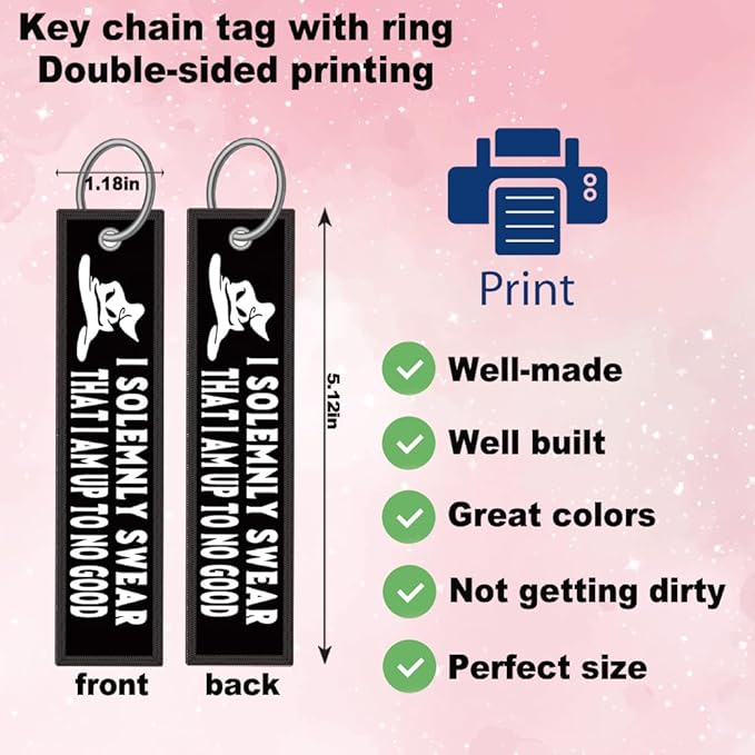 2pcs I Solemnly Swear That I Am Up to No Good License Plate Frame for Women, Funny car Decorative tag Frames Girly, License Plate Cover Holder for Vehicle with Double Sided car Keychain tag