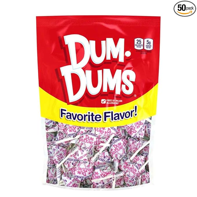 Dum Dums Berry Lemonade Lollipops - Bulk Candy Bag with Lollipops Individually Wrapped, Single Flavor Gourmet Suckers - 50 Count