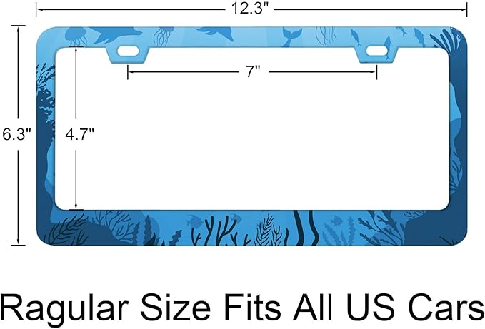 Underwater Ocean Fauna License Plate Frames Deep Sea Plants Animal Cartoon Rust-Proof Stainless Steel License Plate Cover Personalized Cover for Women Men 12.3x6.3 Inch License Plate Holder -DATANSEN