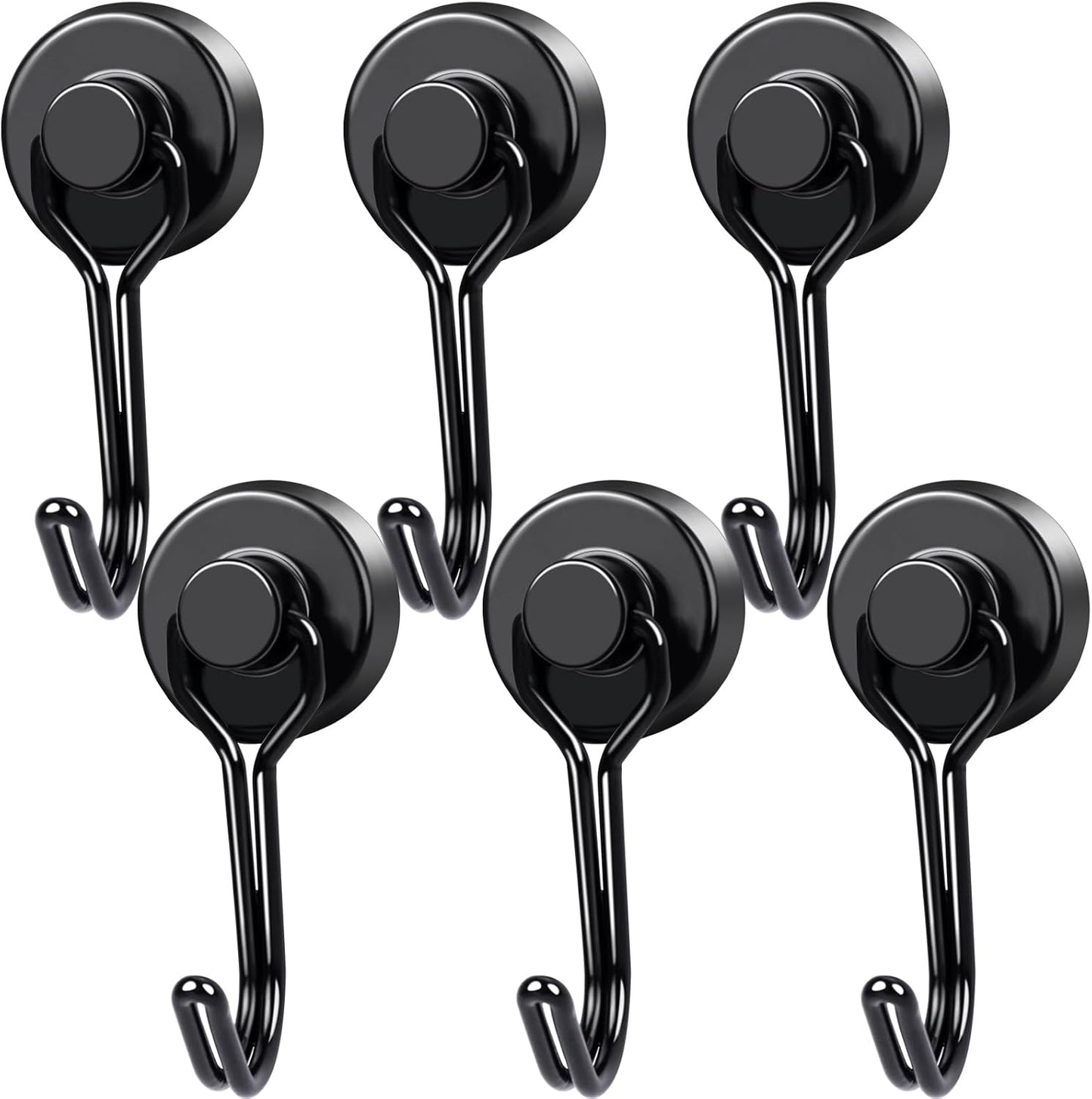 MIKEDE Magnetic Hooks, 40Lbs Heavy Duty Neodymium Magnet Hooks Black Magnets with Swivel Hooks for Hanging, Rust Proof Strong Magnets Hook, Magnetic Metal Hanger for Fridge, Storage, 6 Pack