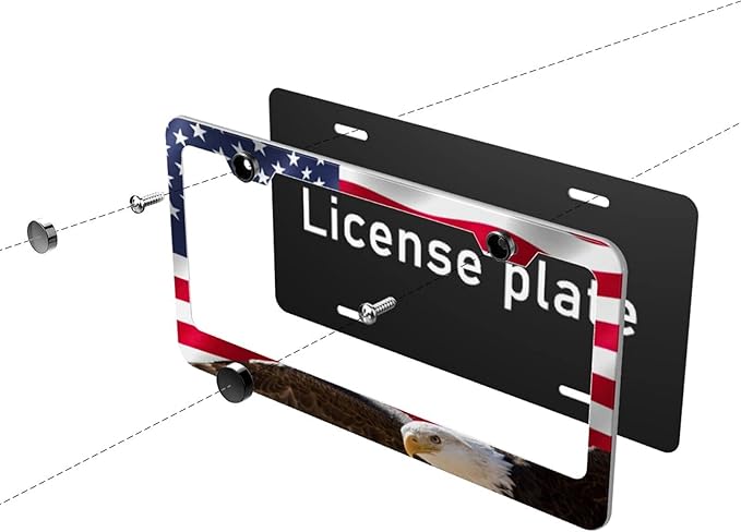 Eagle USA Flag License Plate Frames Funny Cute for USA Canada Vehicles Standard Car Tag Cover Holder Aluminum Metal for Women Men Auto Decoration Hardware Included 2 Pack