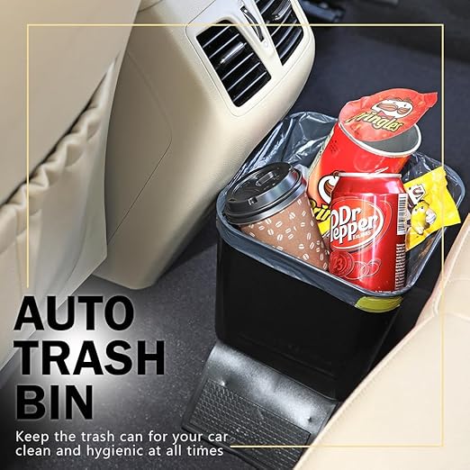 Car Trash Can ??Leakproof 1.4 Gallon Compact Garbage Bin with Stability Flap & Anti-Slip Base | Portable Trash Holder for Cars, Trucks, SUVs, Minivans ??Includes Trash Bags (Black, Large)
