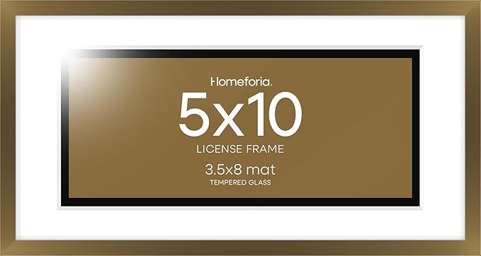 Homeforia 5x10 Business License Frame, High End Metal 5 x 10 Bronze Document Certificate Frames with Mat 4x9, 5by10 Professional License Frames for Wall or Tabletop, Tempered Glass, Wall Kit, Set of 1