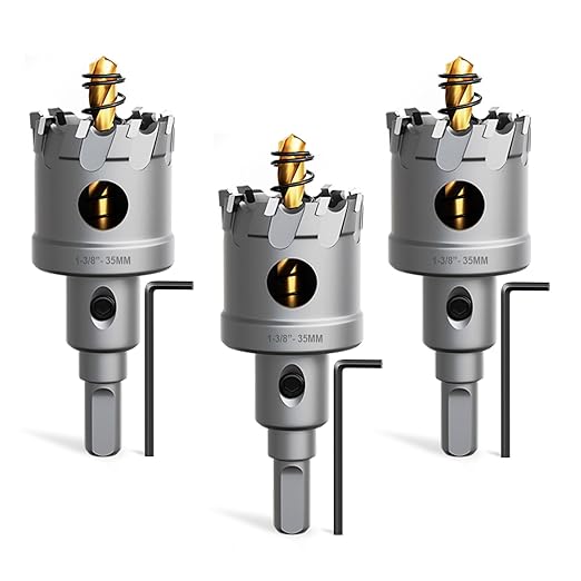 Metal Hole Saw 1/3/8" (35mm) 3Pcs Set Heavy Duty Tungsten Carbide Tipped Hole Cutters Set with L-flench, for Steel Iron,Aluminum,Stainless stell,Plastic