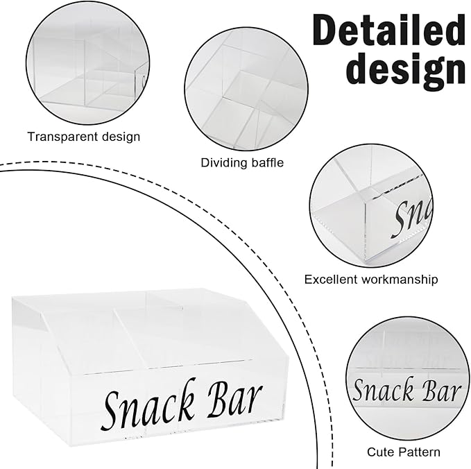 Snack Organizer for Countertop, Acrylic Snack Storage Containers with 4 Compartments - Clear