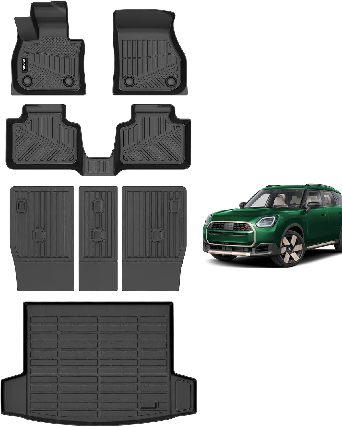 AIPOIL® Floor Mats & Cargo Liner Set for 2025 Mini Countryman All Weather Protection TPE Anti-Slip Automotive Full Set Custom Car Mats Accessories - Black
