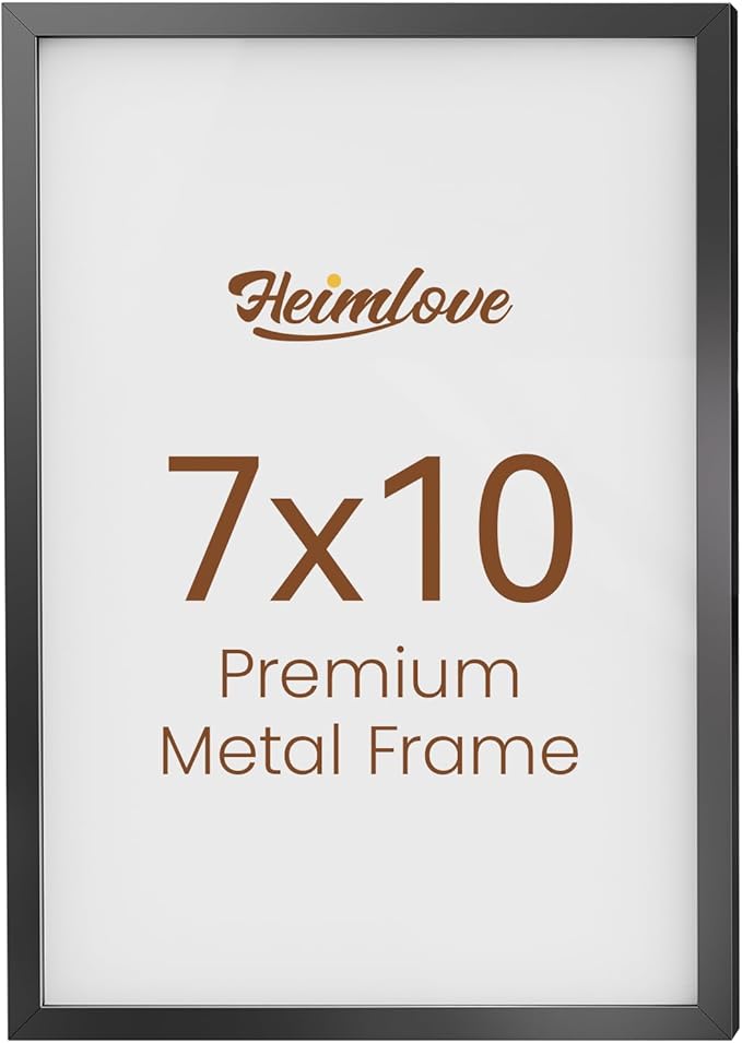 Heimlove 7x10 Metal Picture Frame,Black Aluminum Photo Frames-Real Tempered Glass,Tabletop Display,Mounting Horizontally or Vertically Decor for Wall-1Pack