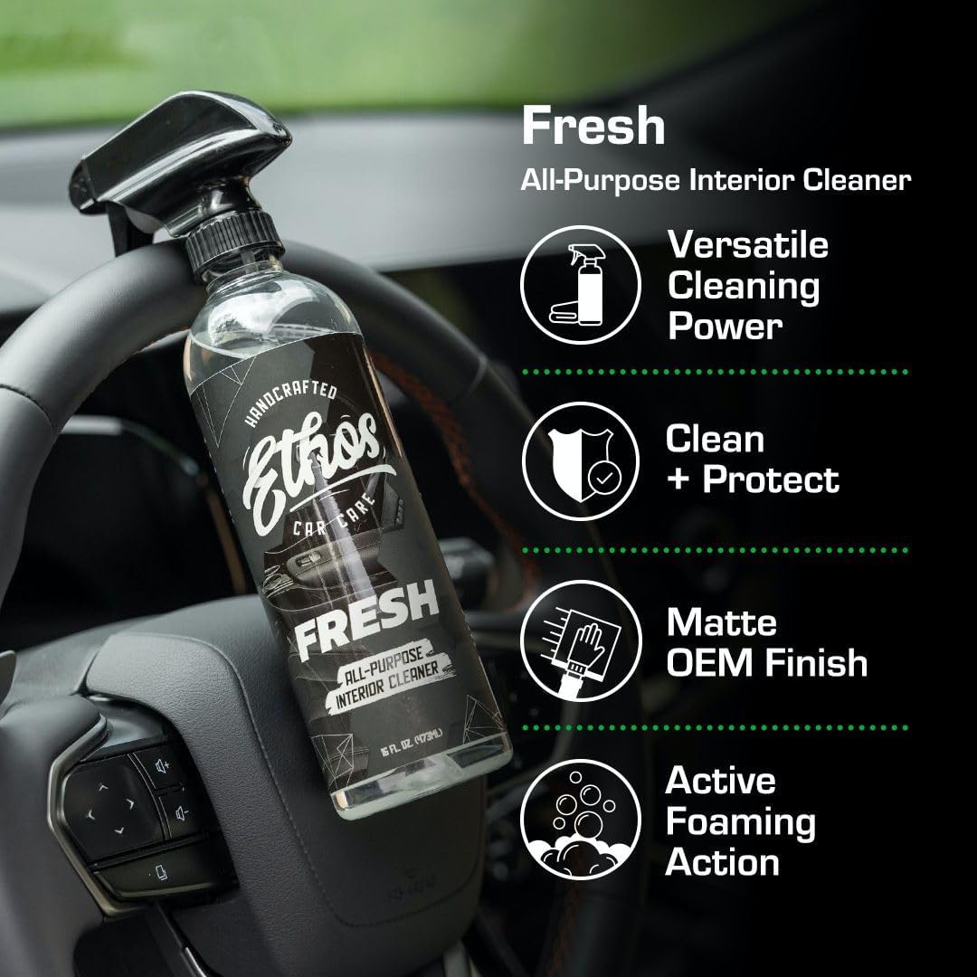 Ethos FRESH - All Purpose Interior Cleaner Car Detailing Kit, Detailing Spray - Car Interior Detailing - Interior Cleaner for Cars, Trucks, SUVs, Jeeps, Motorcycles, RVs & More