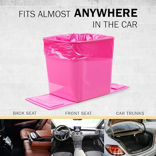 Car Trash Can ??Leakproof 1.4 Gallon Compact Garbage Bin with Stability Flap & Anti-Slip Base | Portable Trash Holder for Cars, Trucks, SUVs, Minivans ??Includes Trash Bags (Pink, Large)