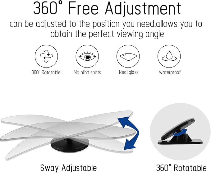 2 pcs Blind Spot Mirrors, HD Glass Convex 360° Wide Angle Side Rear View Mirror with ABS Housing for Cars SUV and Trucks